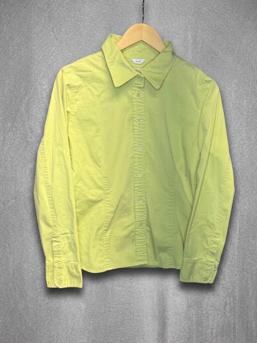 Talbots Chartreuse Lime Green Stretch Button Down Shirt Blouse Large L Y2K